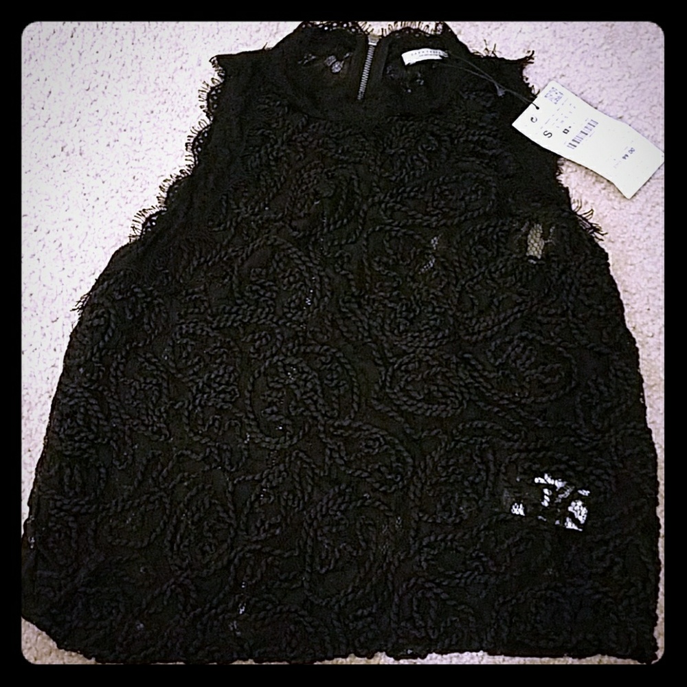 NWT Zara black lace zip up top